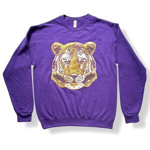 *SOLD* LSU Tiger Full Color Sequin Purple Crew Neck Sweatshirt size unisex M